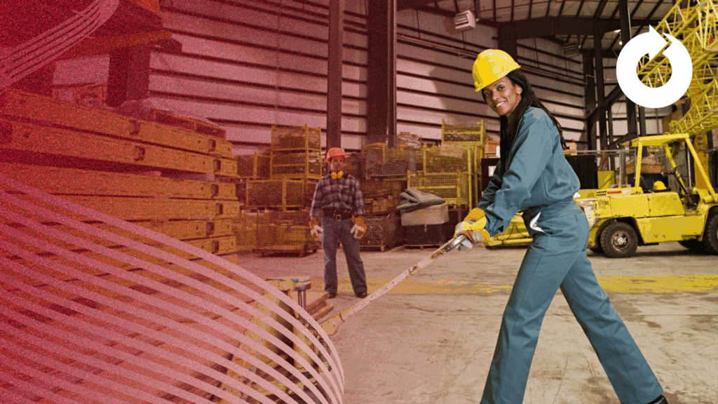 Warehouse general labor workers in a warehouse with forklifts