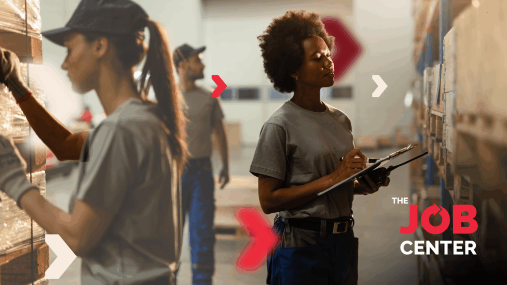 Warehouse team in logistics and distribution work together