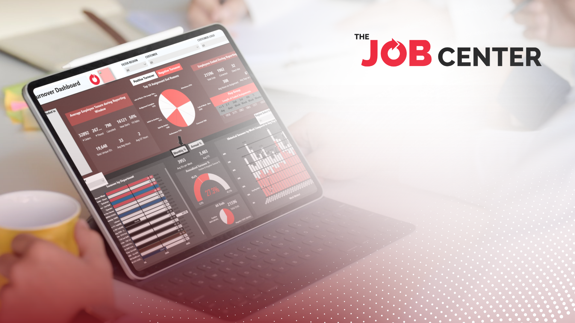 The Job Center's Turnover Dashboard shown on a laptop screen